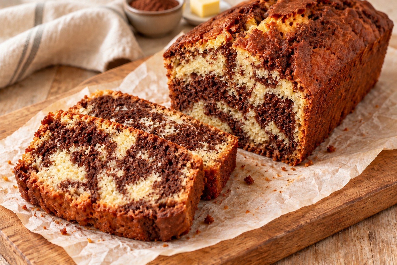 Vanilla and cocoa marble cake