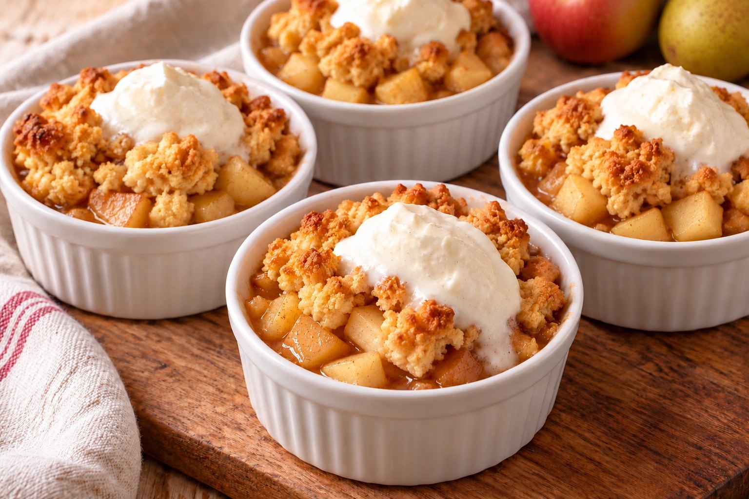 Apple and pear crumbles with cinnamon