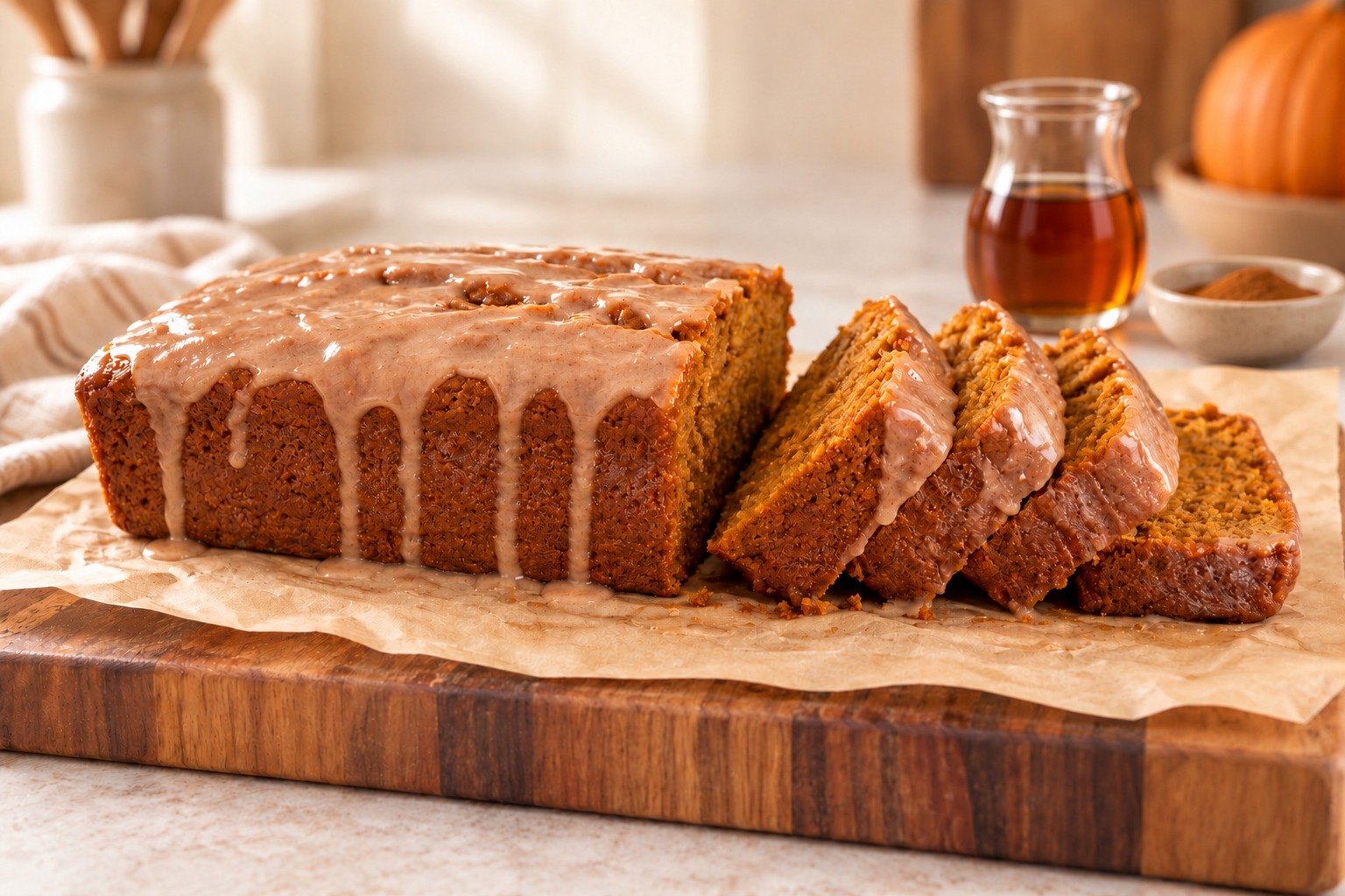 Pumpkin cake with maple brown butter icing