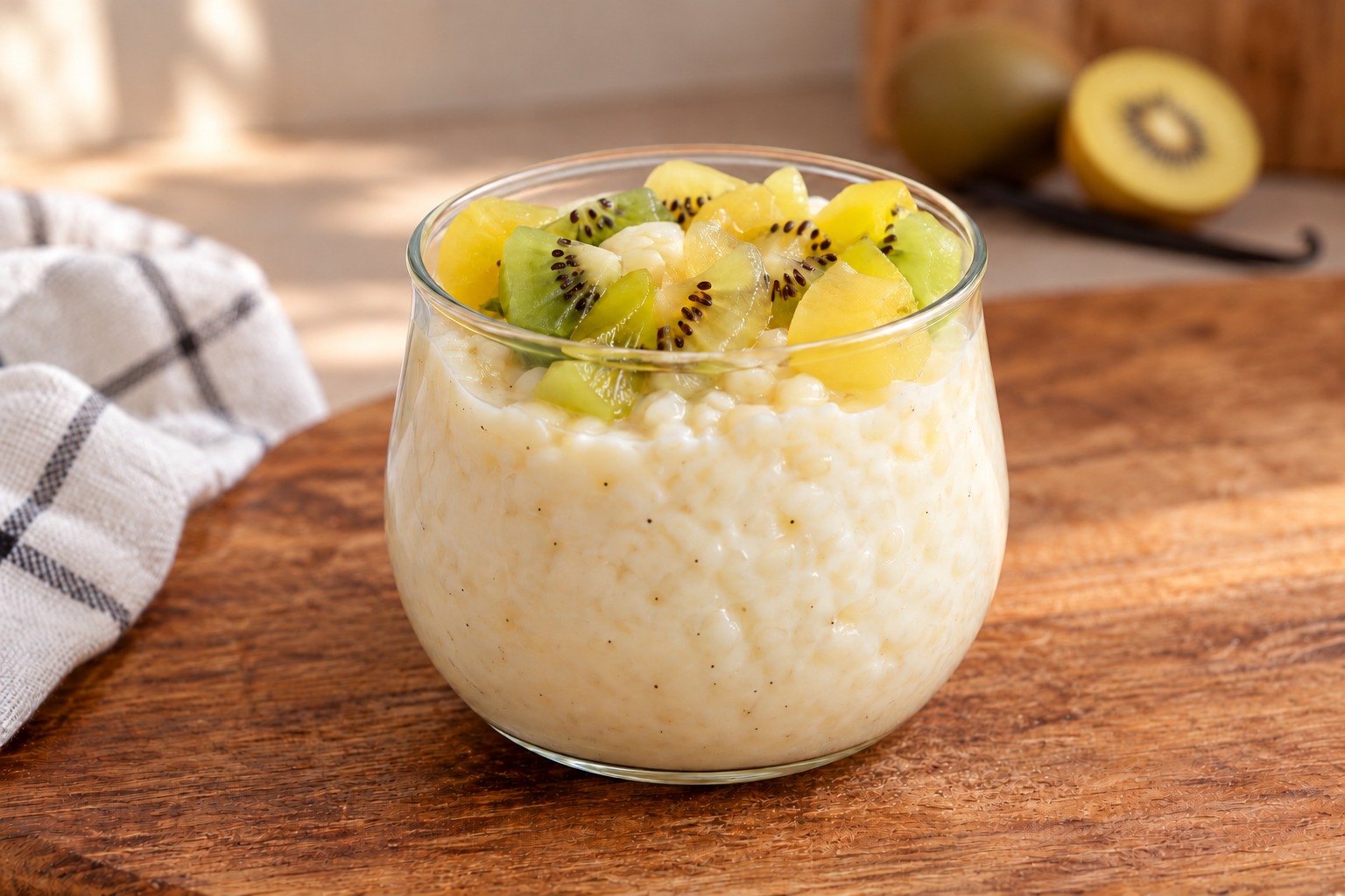 Creamy rice pudding with kiwi