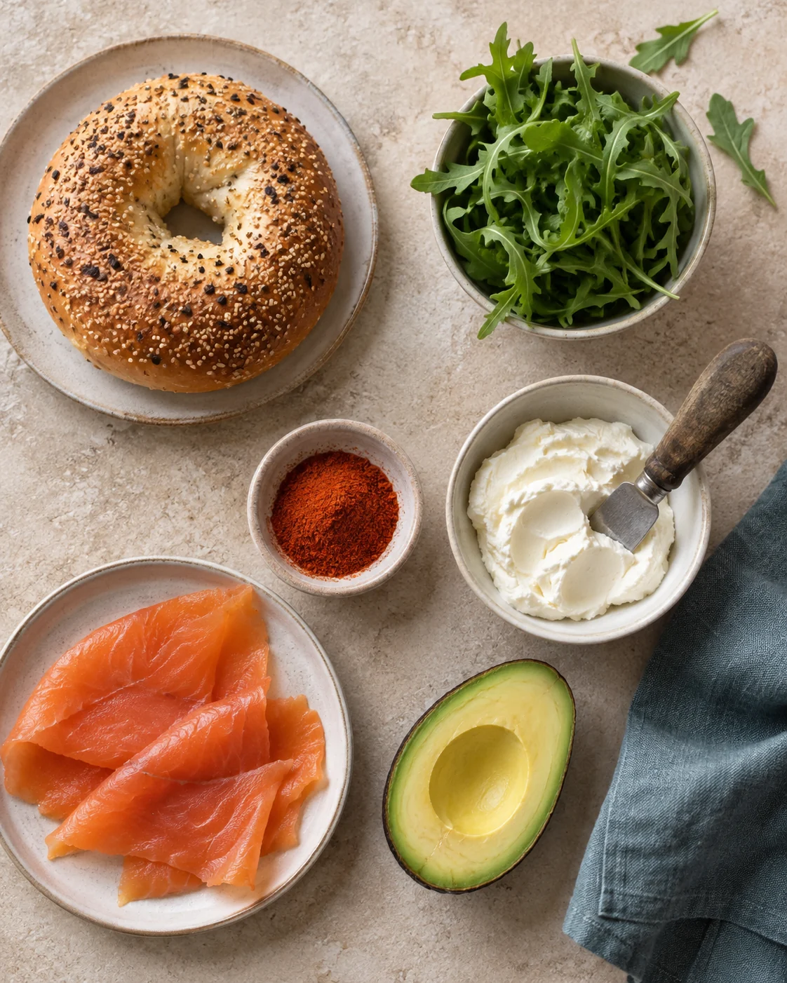 Ingredients for Smoked salmon and avocado bagel