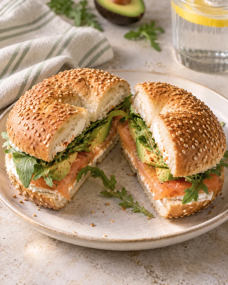 Smoked salmon and avocado bagel
