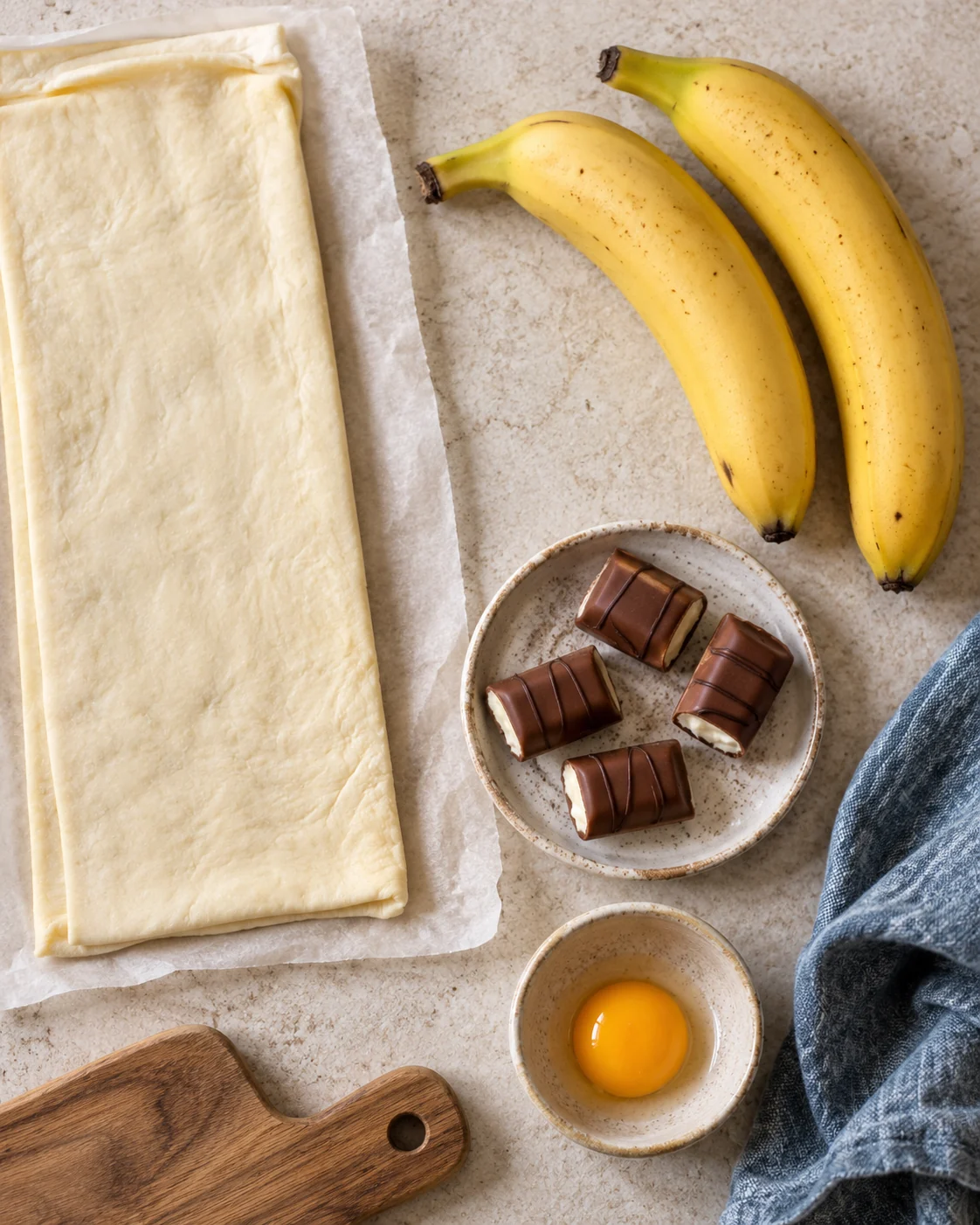Ingredients for Chocolate banana puff pastries