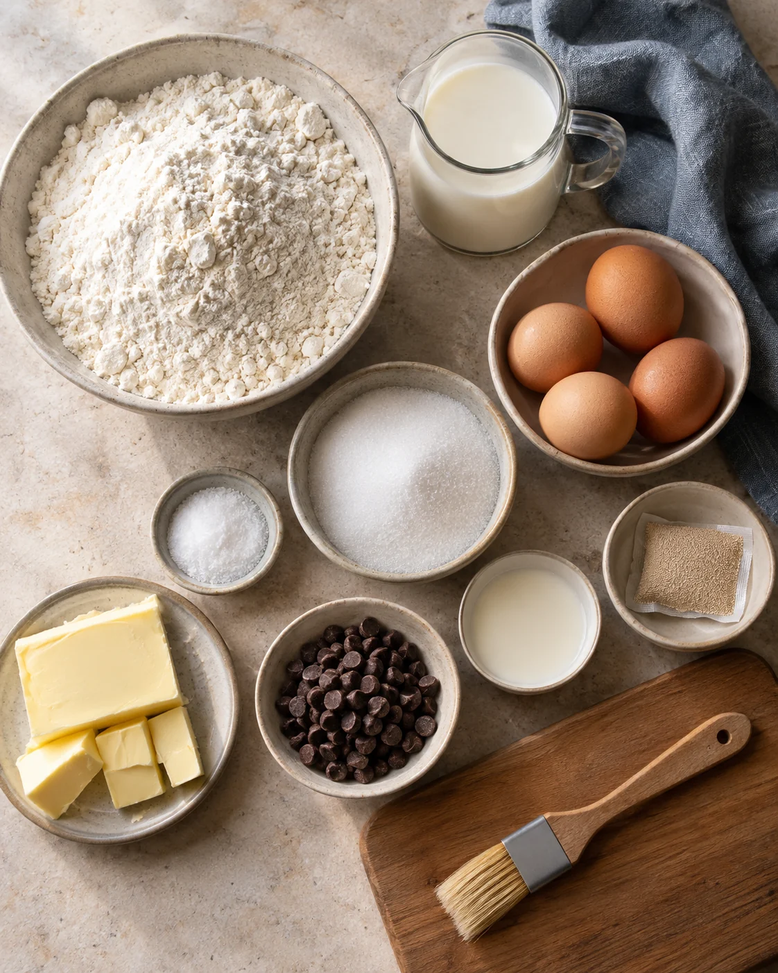 Ingredients for Homemade brioche rolls without a mixer