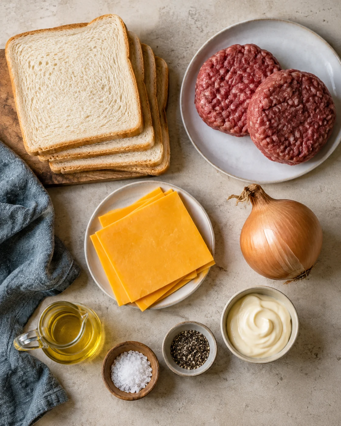 Ingredients for Cheeseburger toastie