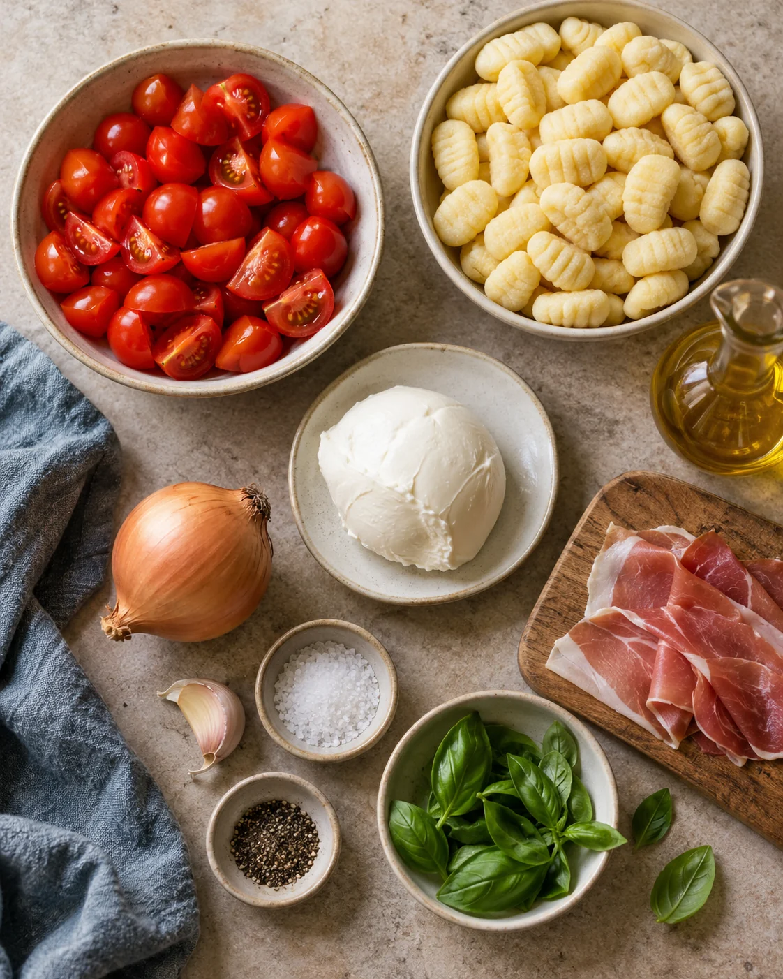 Ingredients for Tomato and mozzarella gnocchi