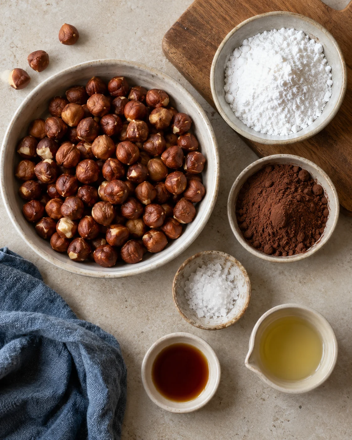 Ingredients for Hazelnut and cocoa spread