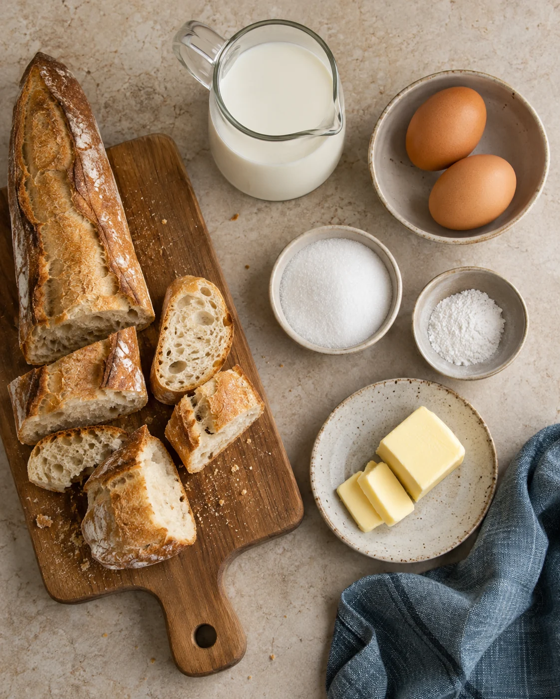 Ingredients for French toast with leftover baguette