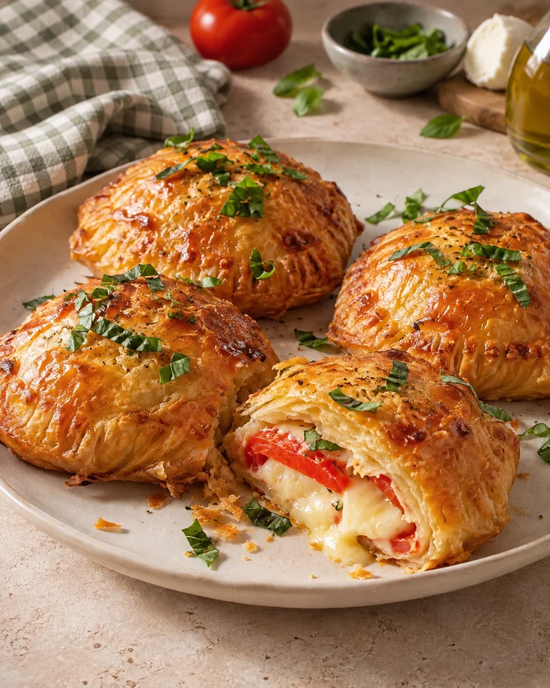 Tomato and mozzarella puff pastries