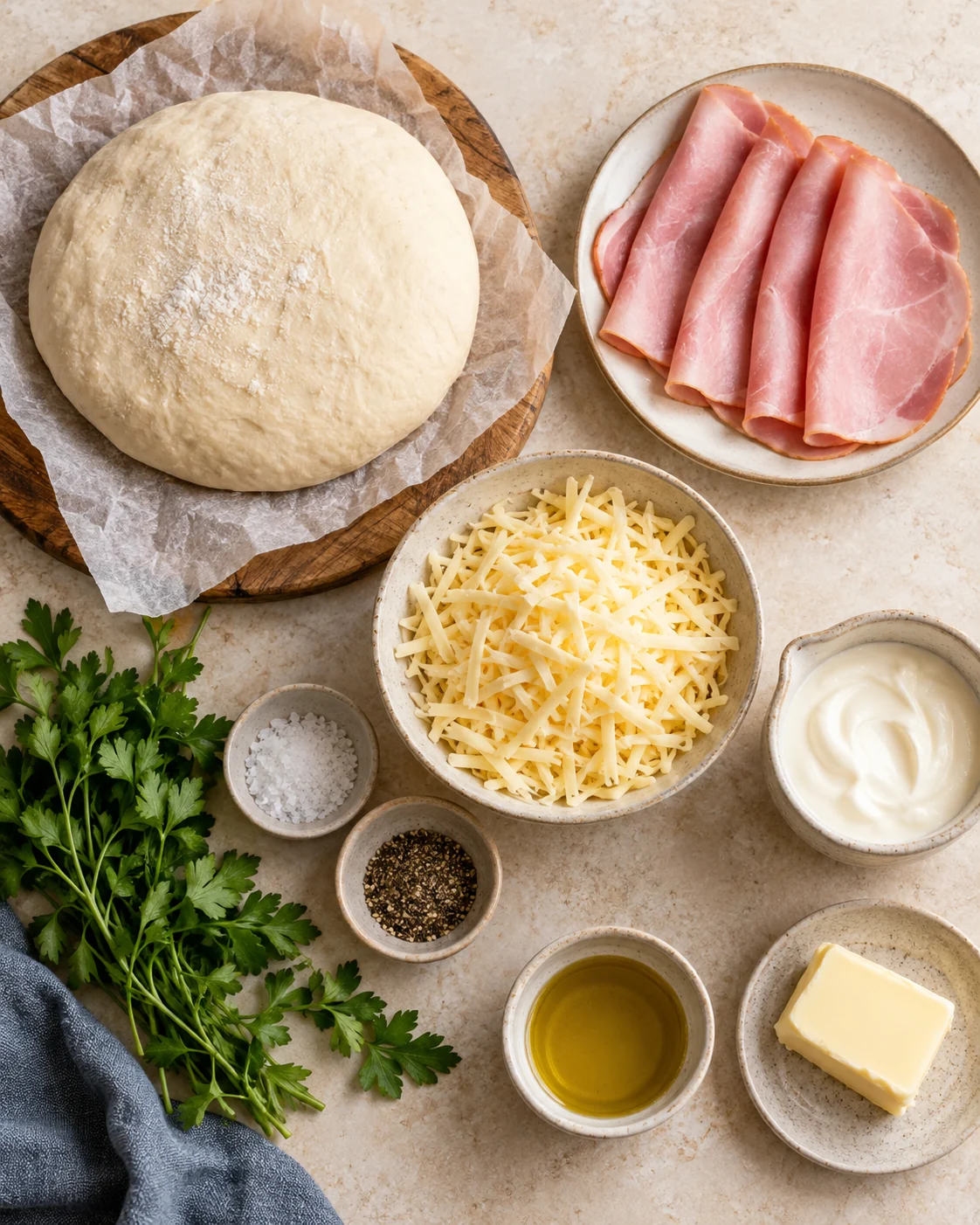 Ingredients for Ham and cheese stuffed naans