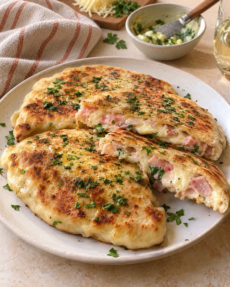 Ham and cheese stuffed naans