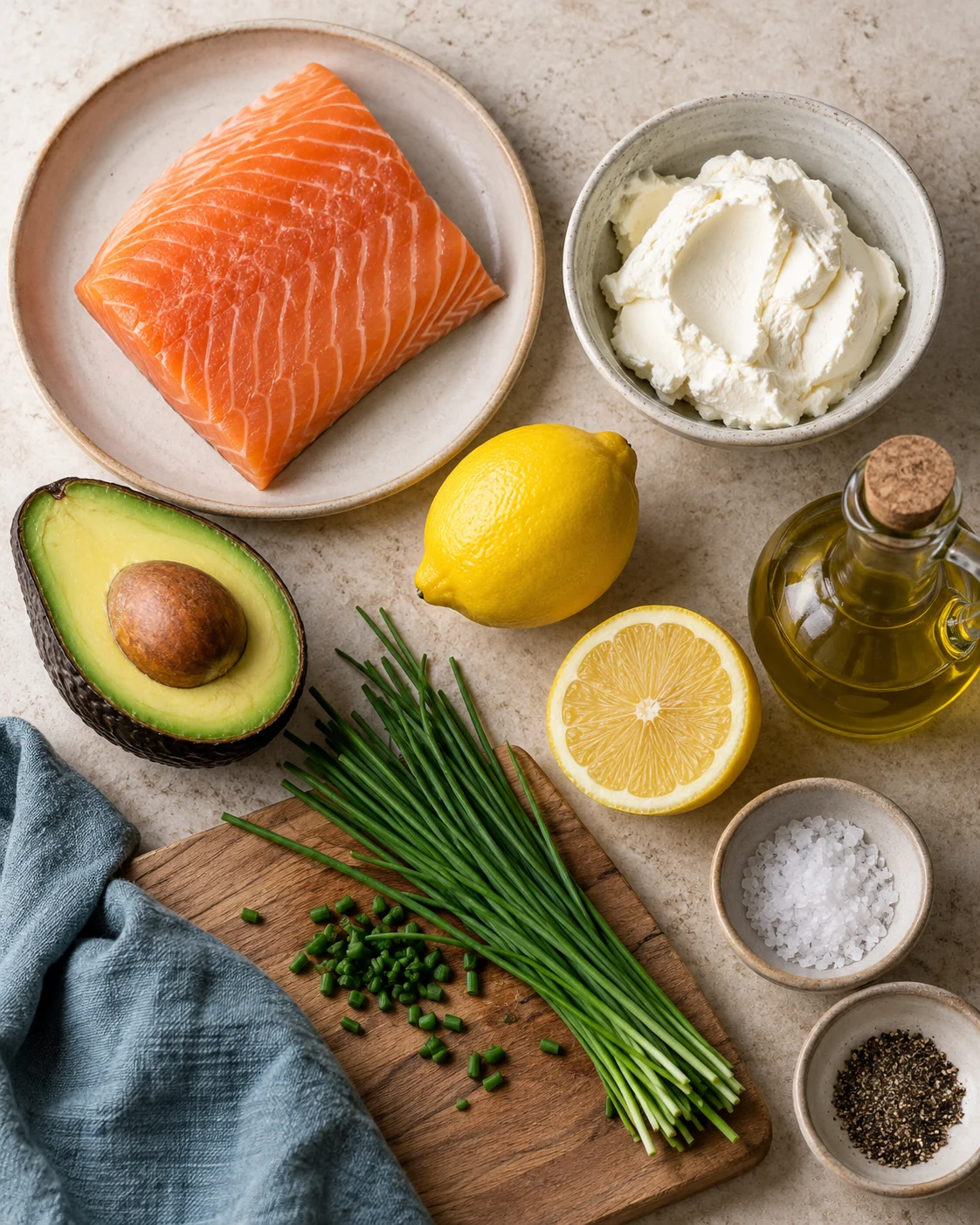 Ingredients for Salmon and avocado tartare with cream cheese