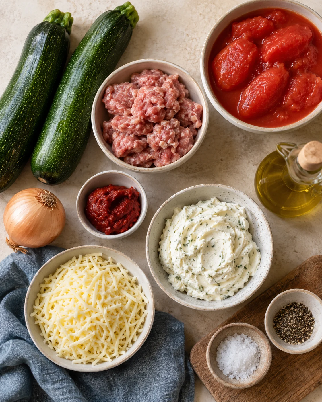Ingredients for Courgette and meat lasagne
