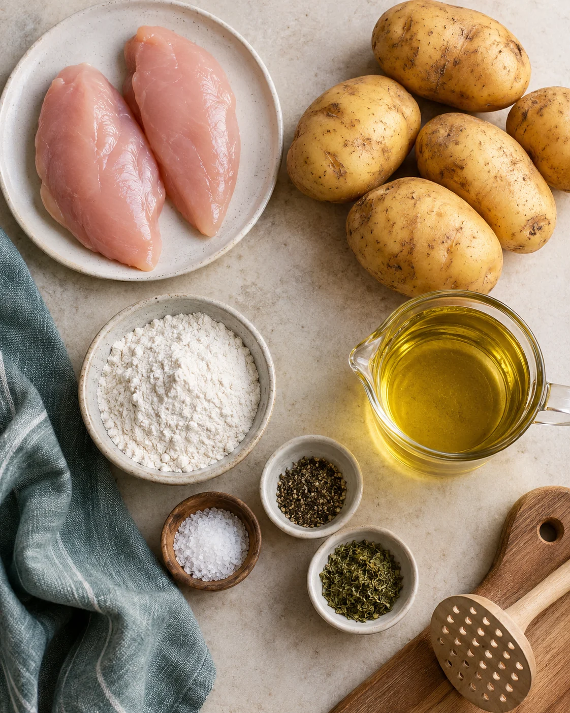 Ingredients for Crispy chicken and potato nuggets