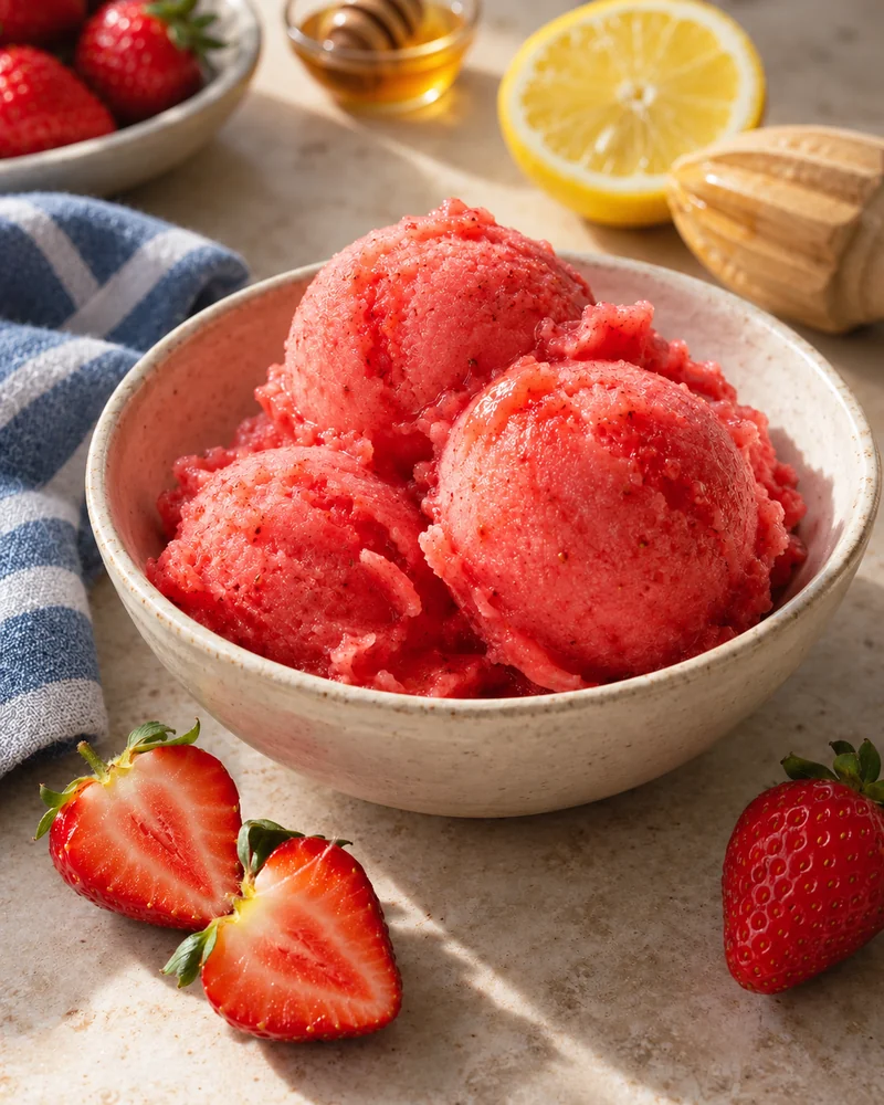 Strawberry and lemon sorbet