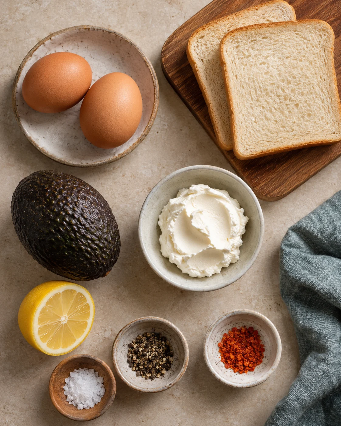 Ingredients for Smashed avocado and egg toast