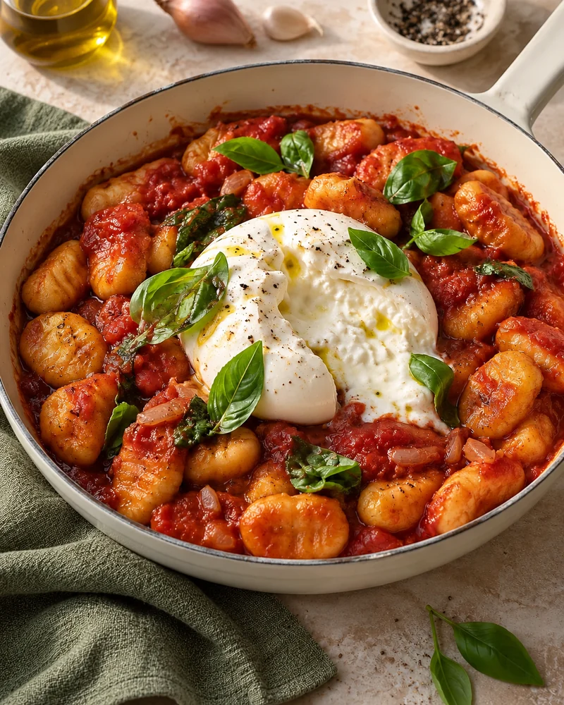 Quick tomato and burrata gnocchi
