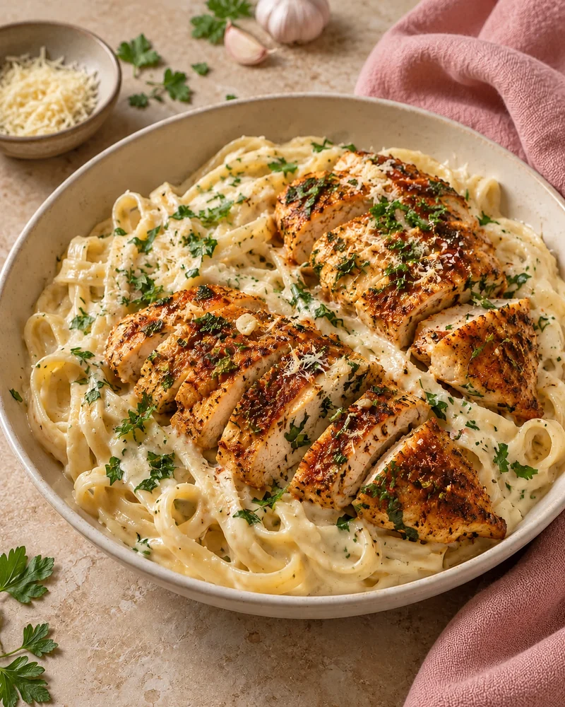 Creamy chicken Alfredo pasta