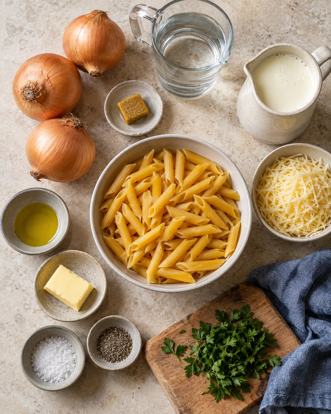 Ingredients for Creamy onion pasta