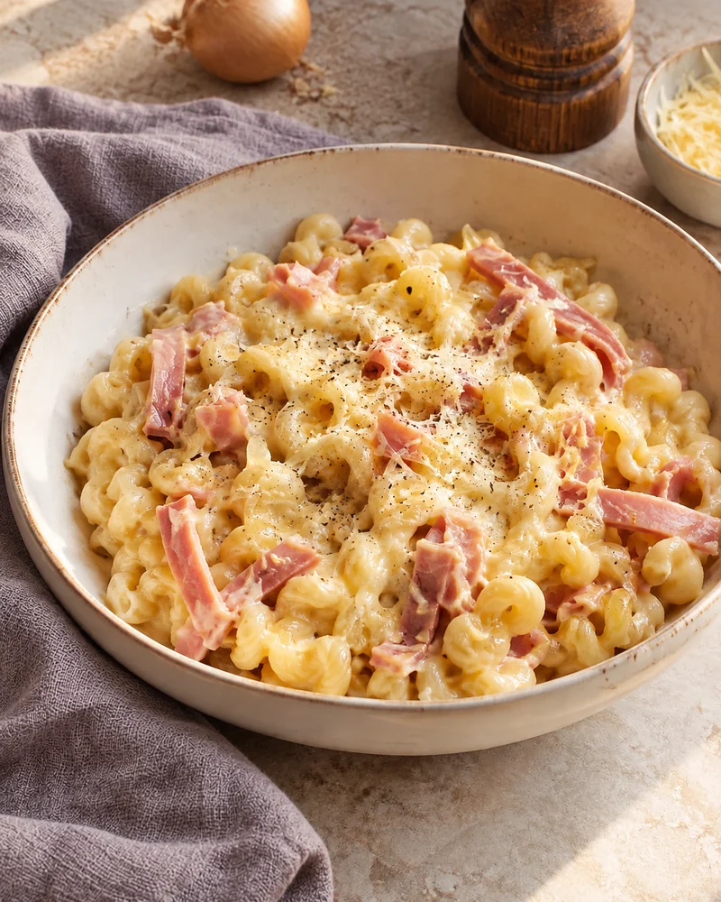 Risotto-style pasta with ham and Comté