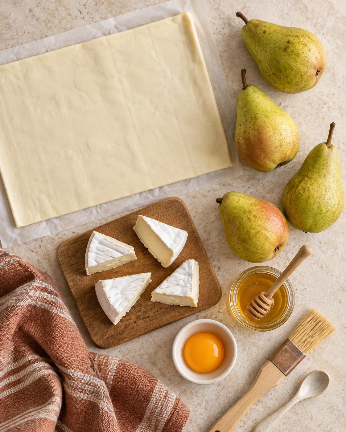 Ingredients for Brie-filled pears in puff pastry