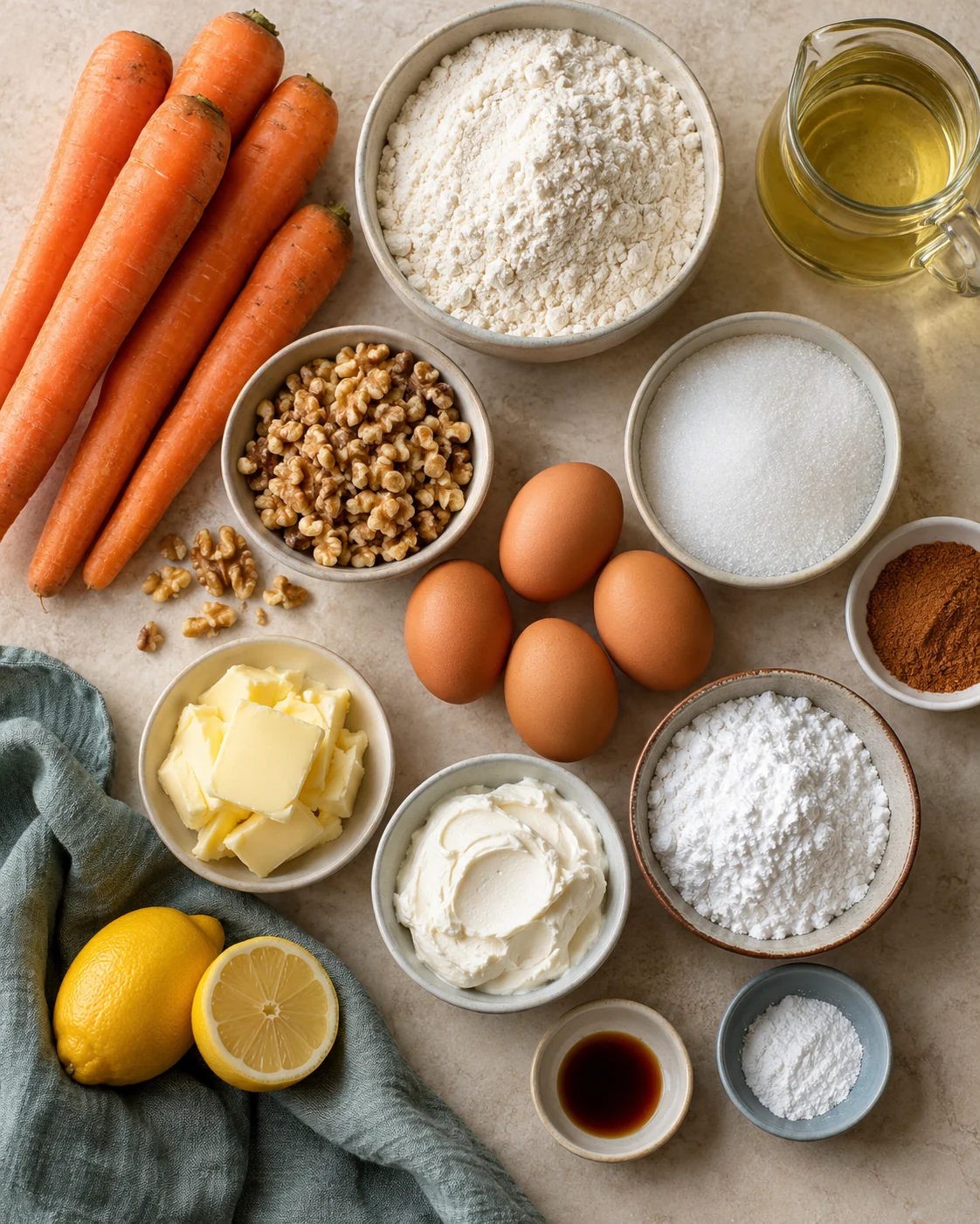 Ingredients for Carrot cake with cream cheese icing