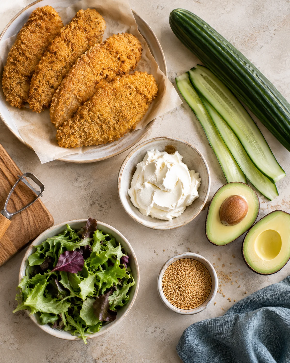 Ingredients for Chicken and cucumber sushi rolls