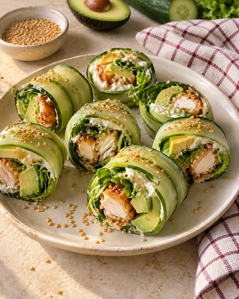 Chicken and cucumber sushi rolls