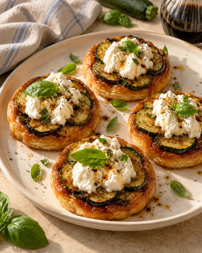 Mini courgette & burrata tatins