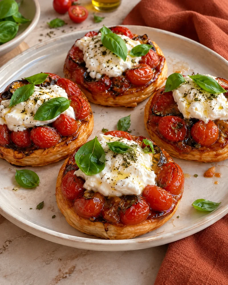 Mini tomato and stracciatella tatins