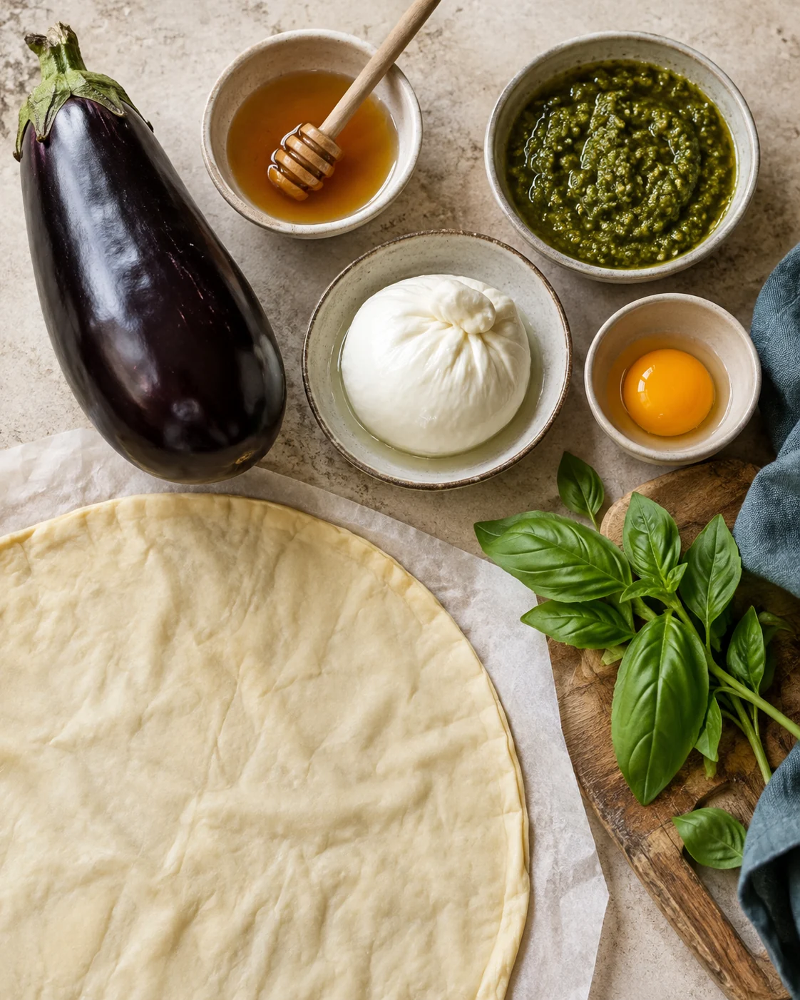 Ingredients for Mini aubergine, pesto and burrata tatins