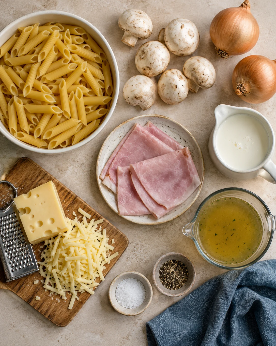 Ingredients for One-pot mushroom pasta bake