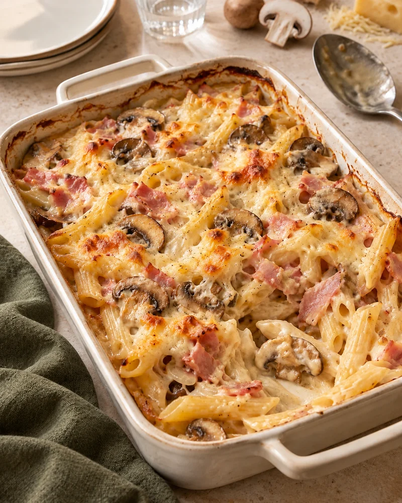 One-pot mushroom pasta bake