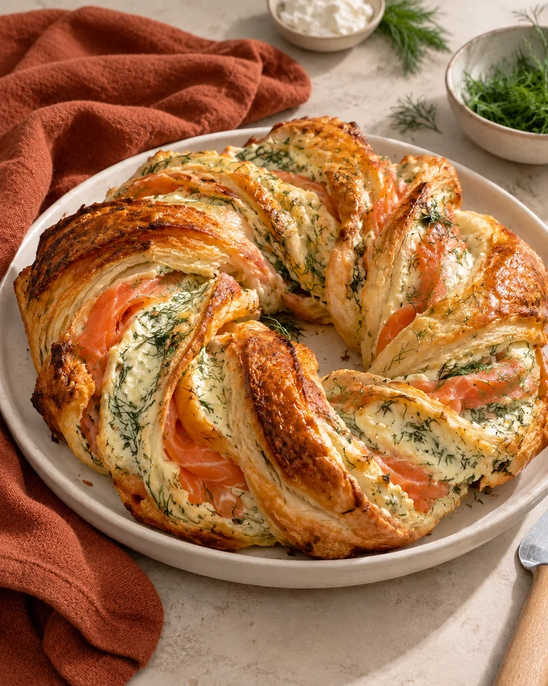 Smoked salmon pastry braid