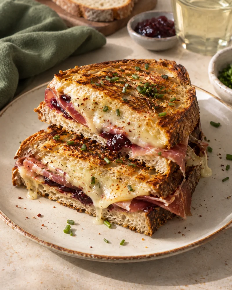 Basque-style ham and cheese toastie