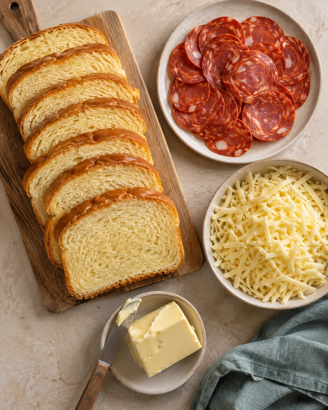 Ingredients for Chorizo and Comté brioche toasties