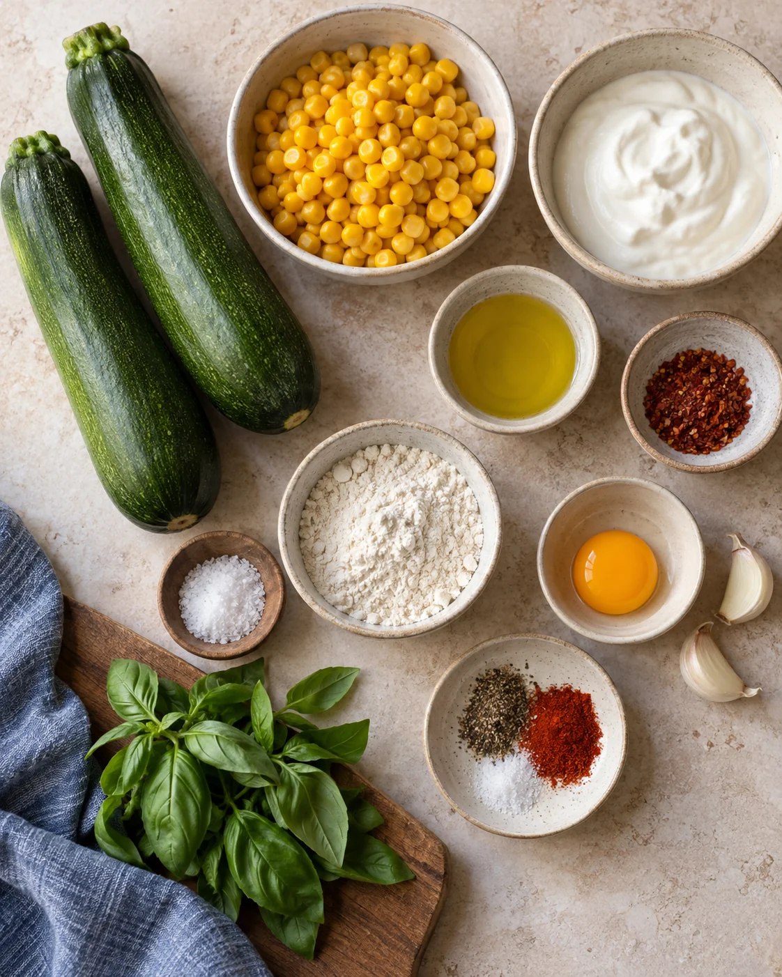 Ingredients for Courgette and sweetcorn fritters