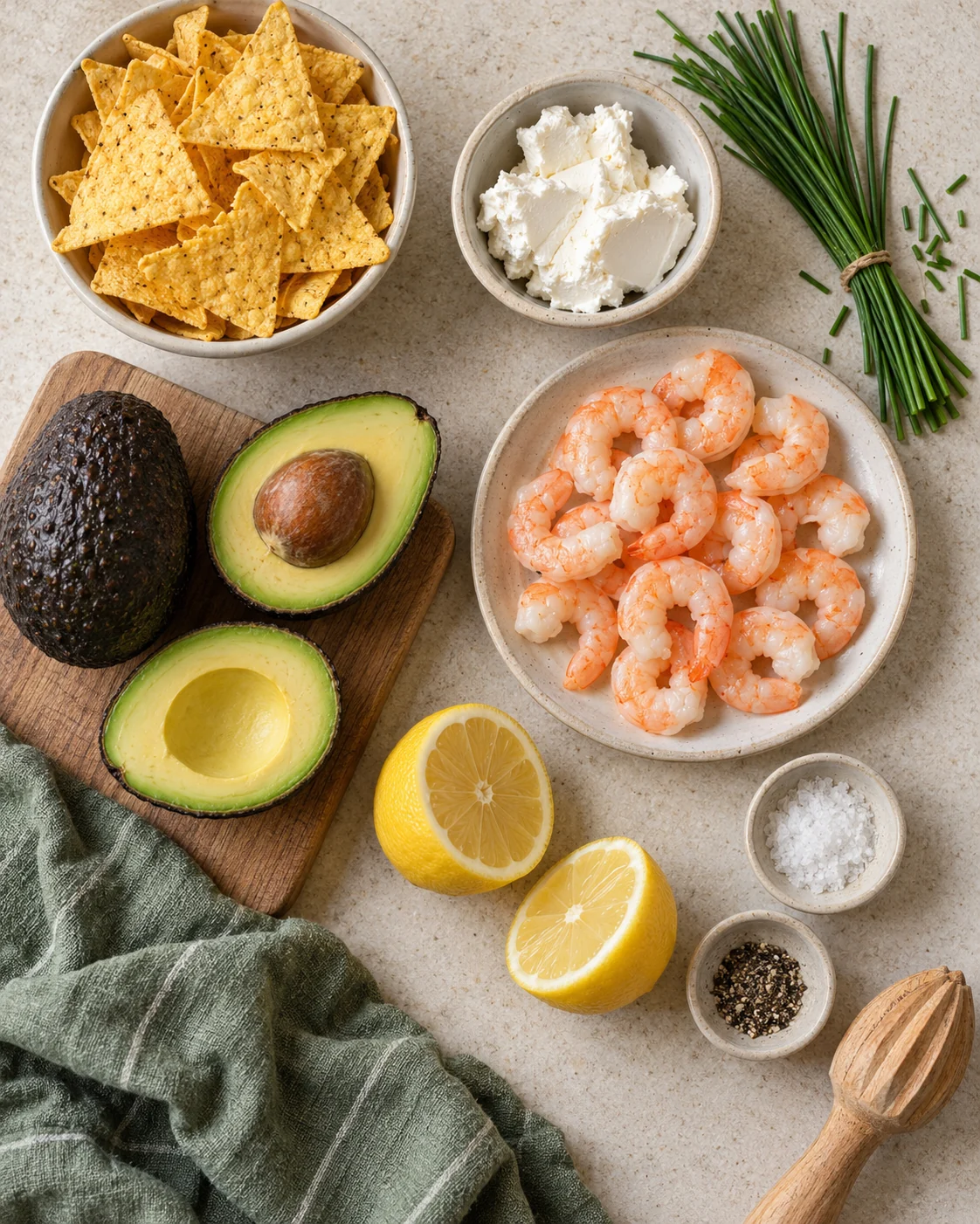 Ingredients for Prawn and goat’s cheese guacamole