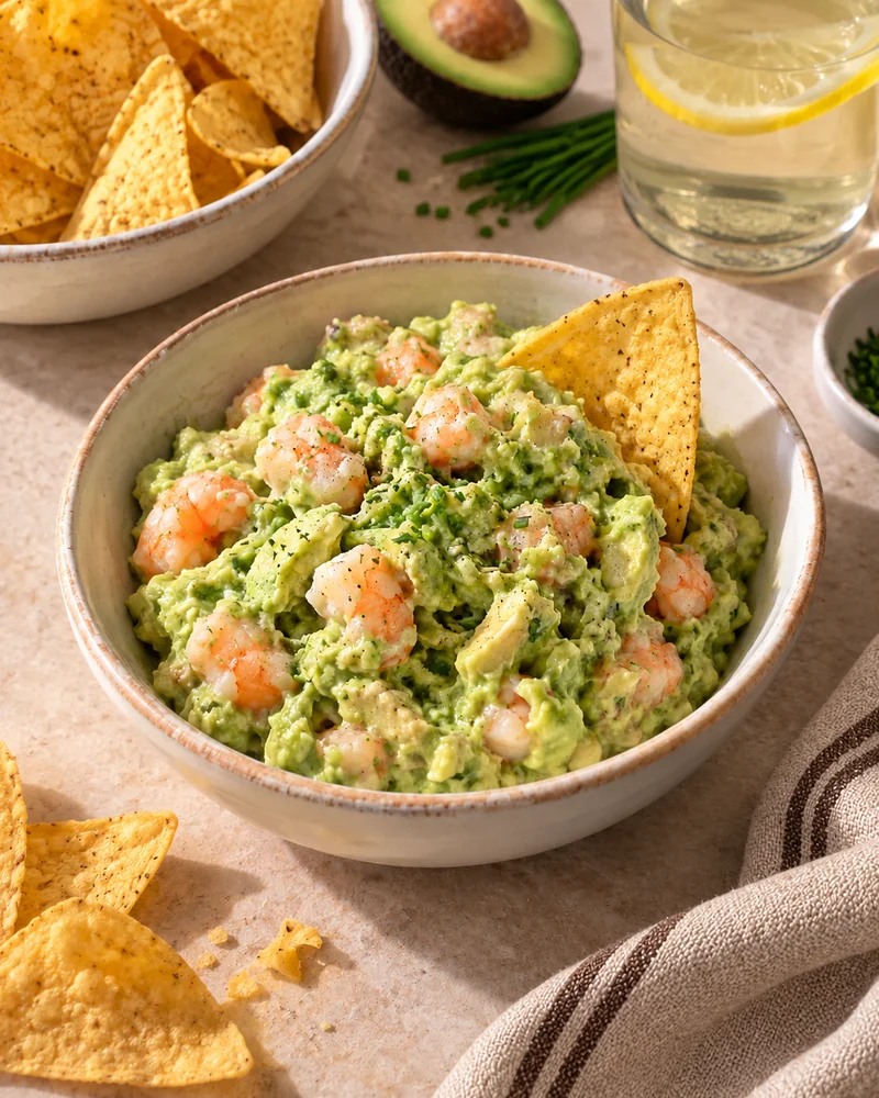 Prawn and goat’s cheese guacamole