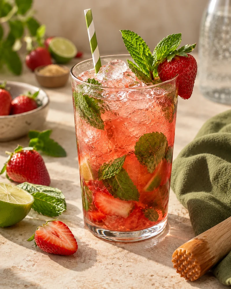 Alcohol-free strawberry mojito
