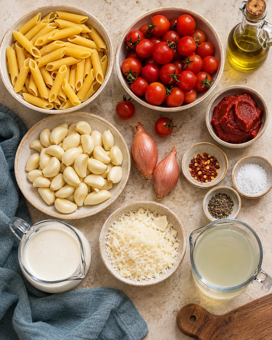Ingredients for Creamy arrabbiata-style pasta