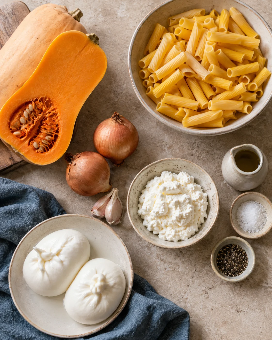 Ingredients for Butternut squash and burrata pasta