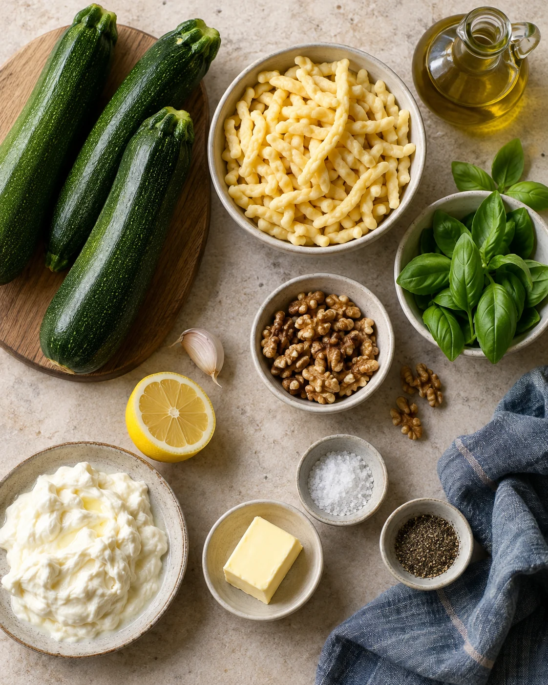 Ingredients for Spaetzle with courgette and stracciatella