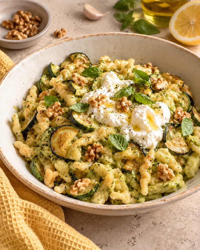 Spaetzle with courgette and stracciatella