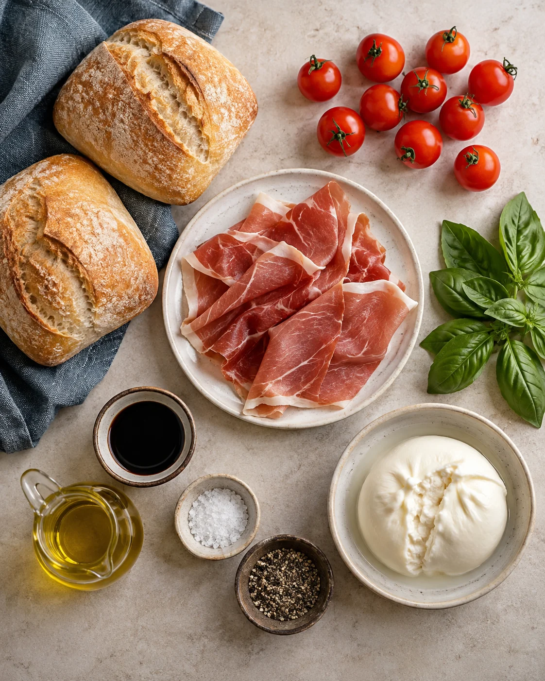 Ingredients for Chopped burrata and ham sandwich